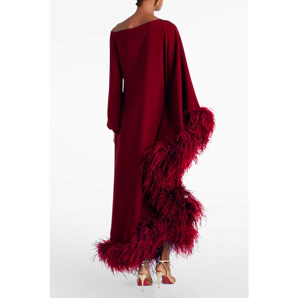 asymmetric gown with feather trim – VIVID