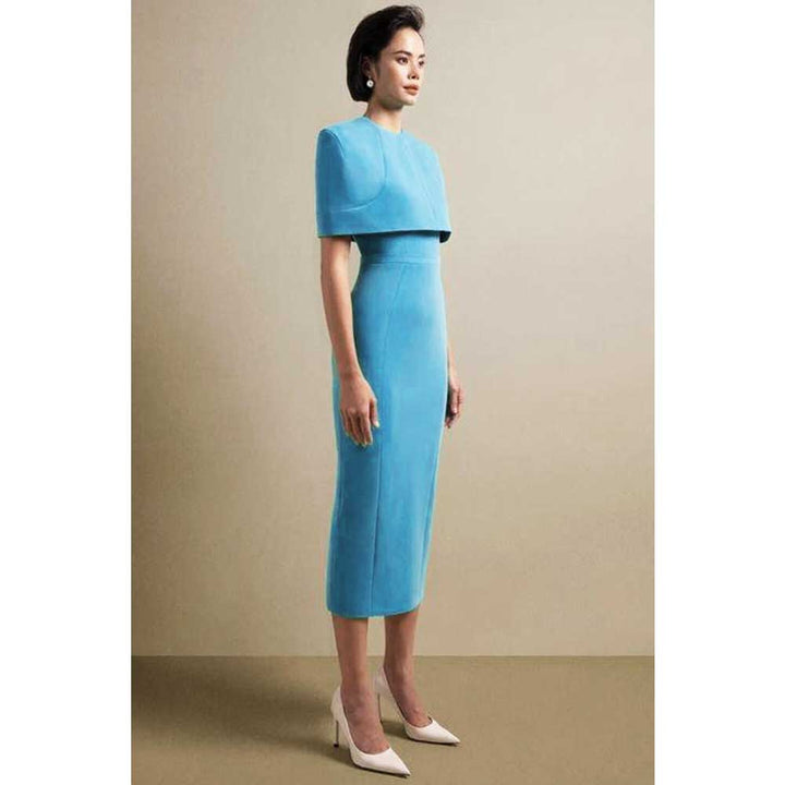 structured cape-sleeve midi dress – DEILIE