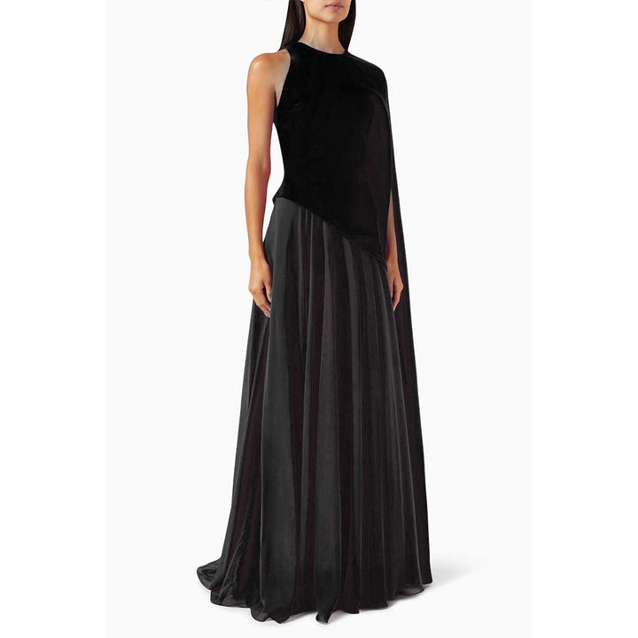 one-shoulder gown with flowing cape – DARIIEN