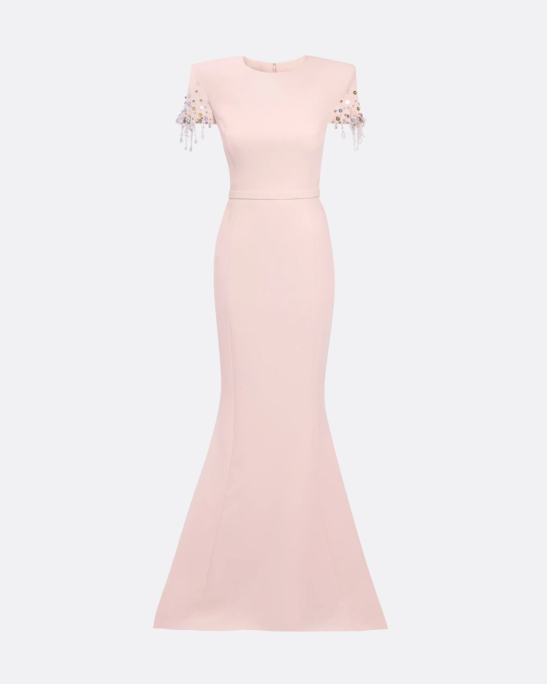 Blush Beaded Sleeve Mermaid Gown - Rosé
