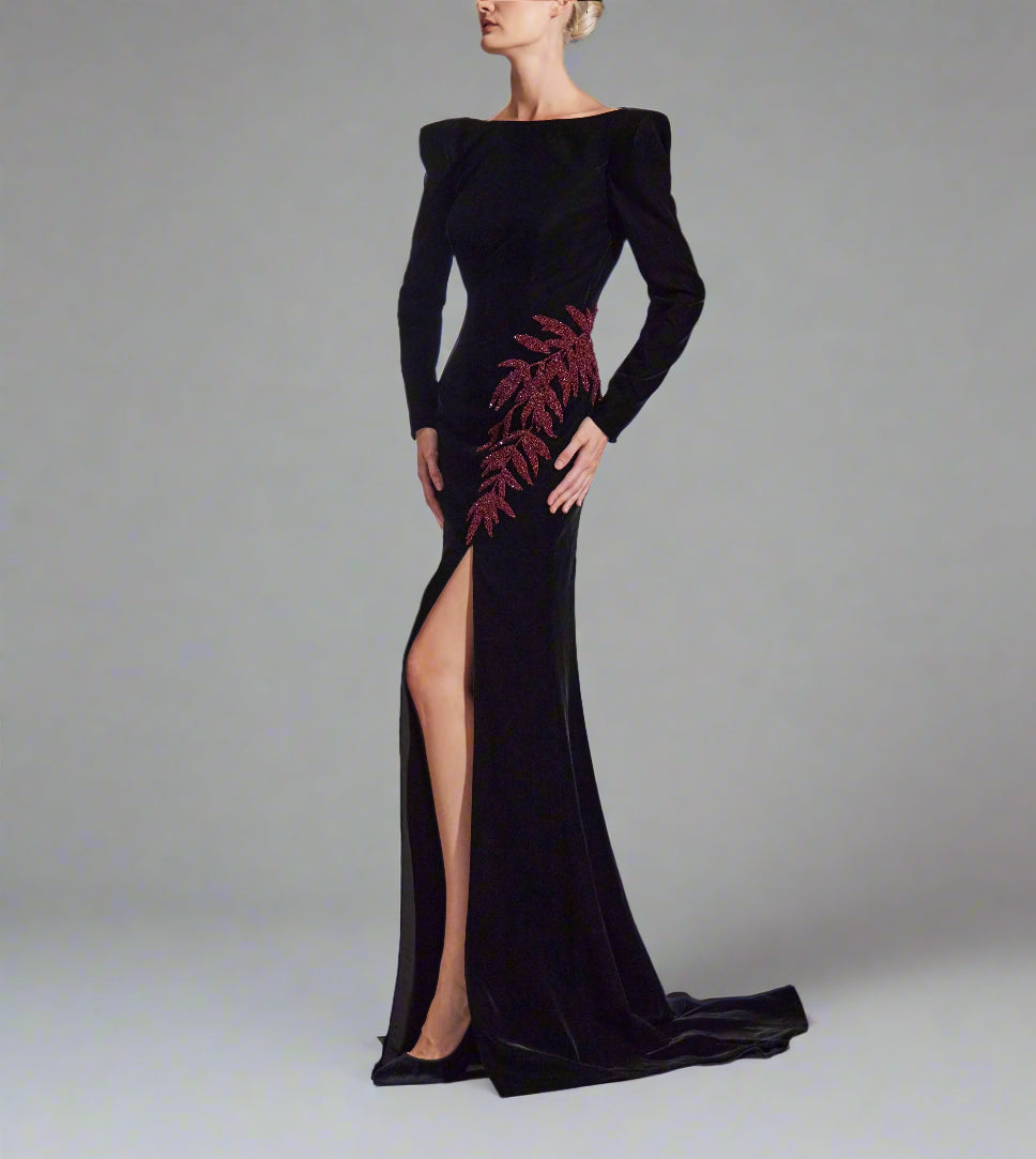 embellished slit velvet gown – Nolah