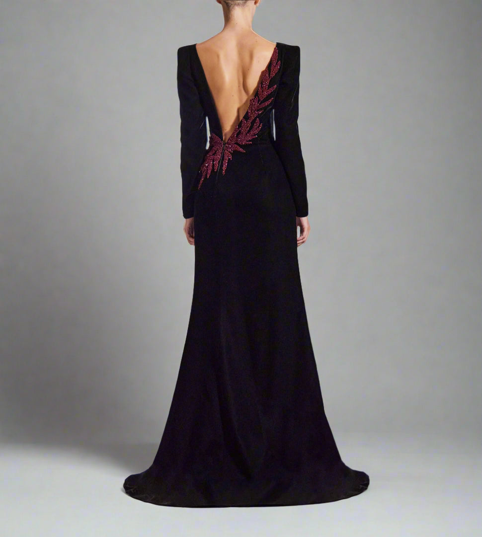 embellished slit velvet gown – Nolah