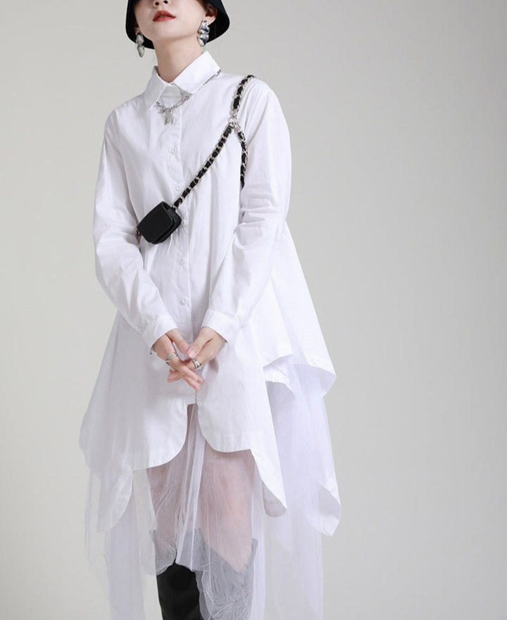 long-sleeve shirt dress with layered tulle hem - Tabina