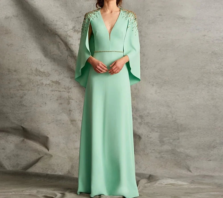 Beaded shoulders dress with cape sleeves  _ CARMAH