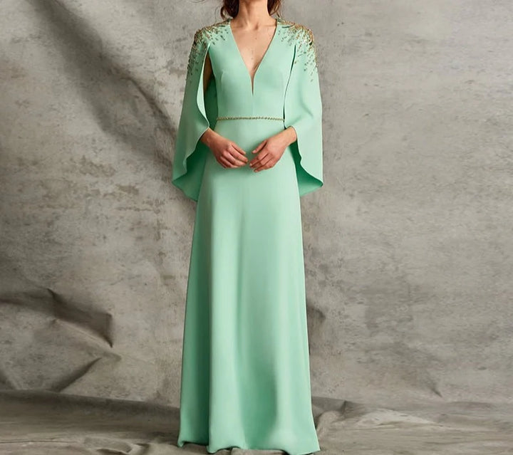 Beaded shoulders dress with cape sleeves  _ CARMAH