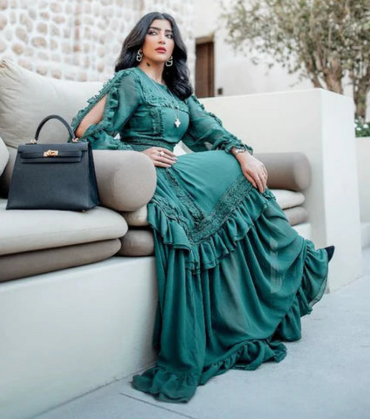 Emerald Ruffle Lace Maxi Dress - grace