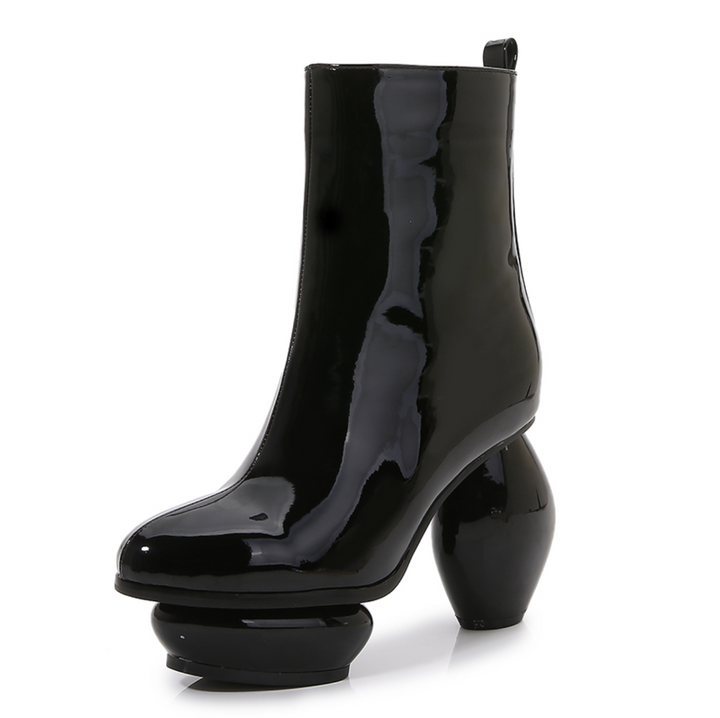 patent leather ankle boots with sculptural round heels - LONNEE