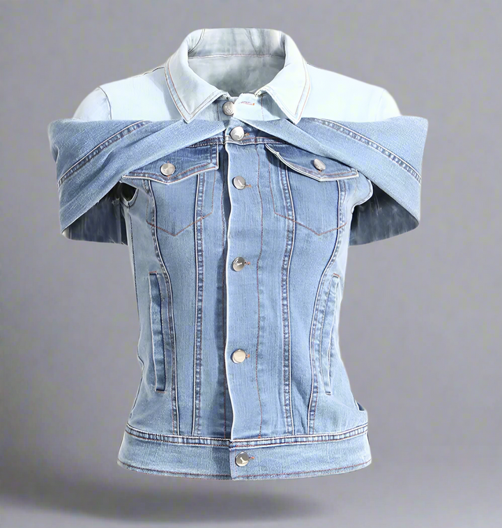 off-shoulder sleeveless denim jacket - Evienne