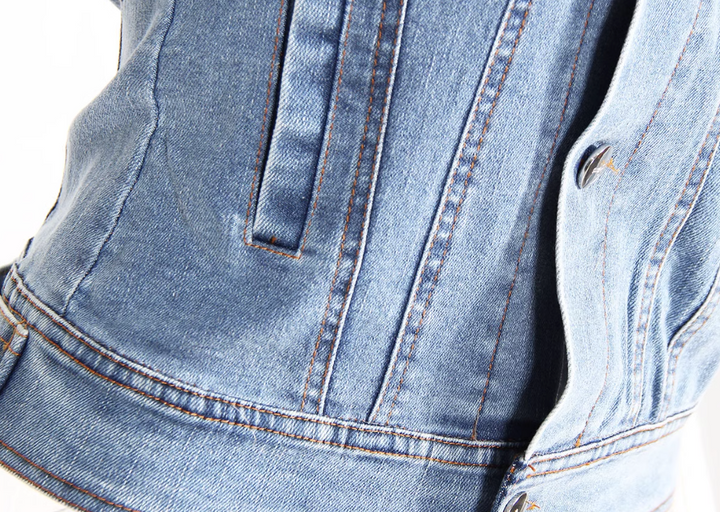 off-shoulder sleeveless denim jacket - Evienne