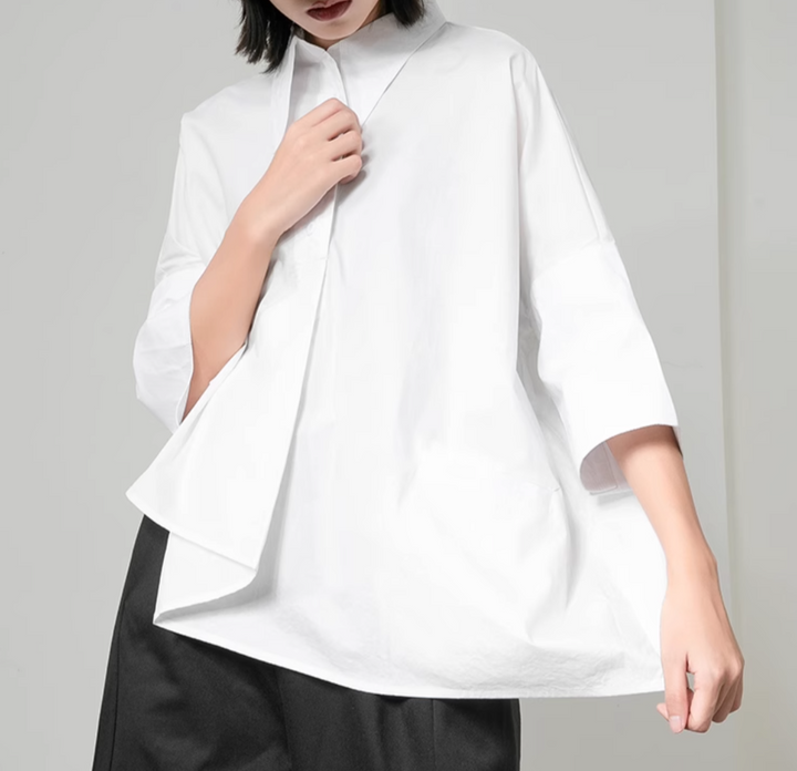 asymmetrical half-sleeve shirt with layered front - Elvisa