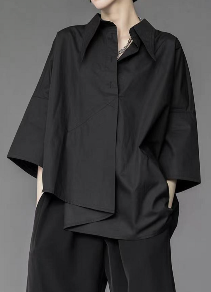 asymmetrical half-sleeve shirt with layered front - Elvisa