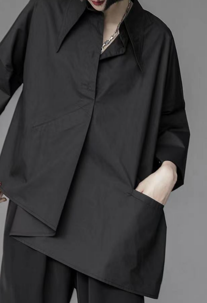 asymmetrical half-sleeve shirt with layered front - Elvisa