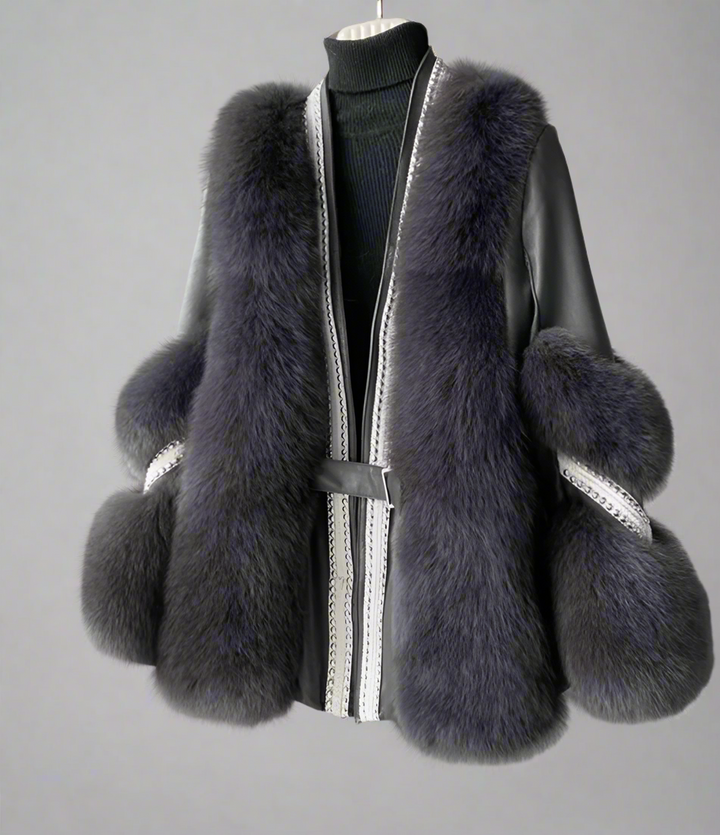 belted faux fur jacket with embellished trim - Feywetr