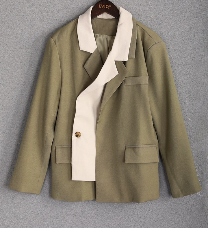asymmetric two-tone blazer with layered lapel - Fyiynfcf