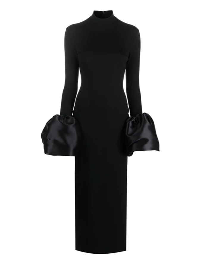 High-neck gown with oversized satin cuffs – Gioconda