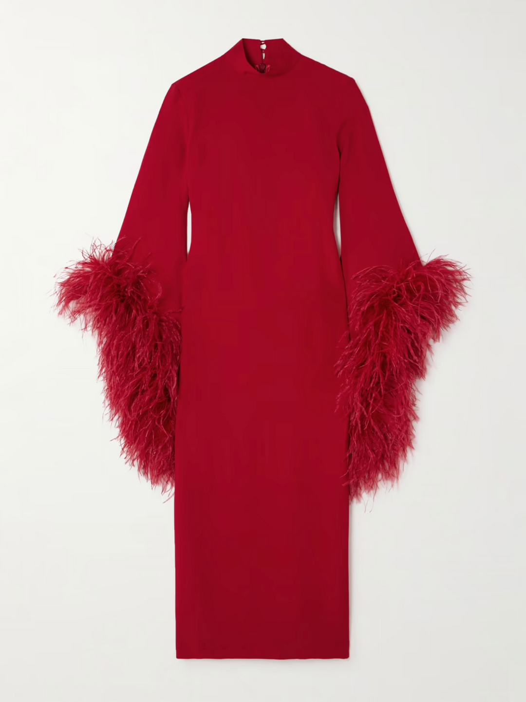feather-trim midi dress with high neckline – Daale