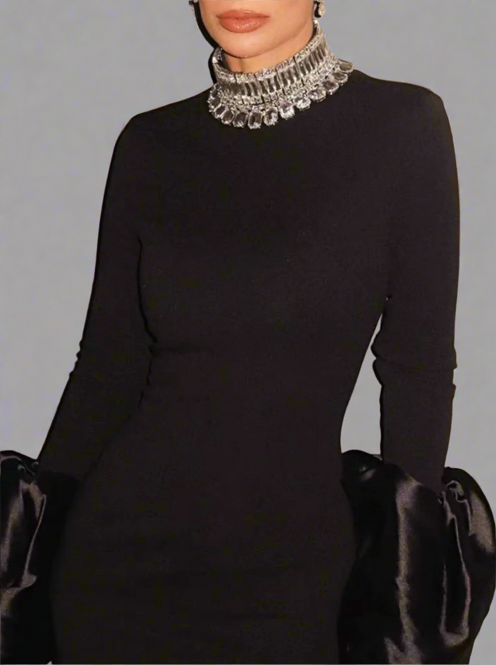 long sleeve column dress with voluminous satin cuffs – Joles