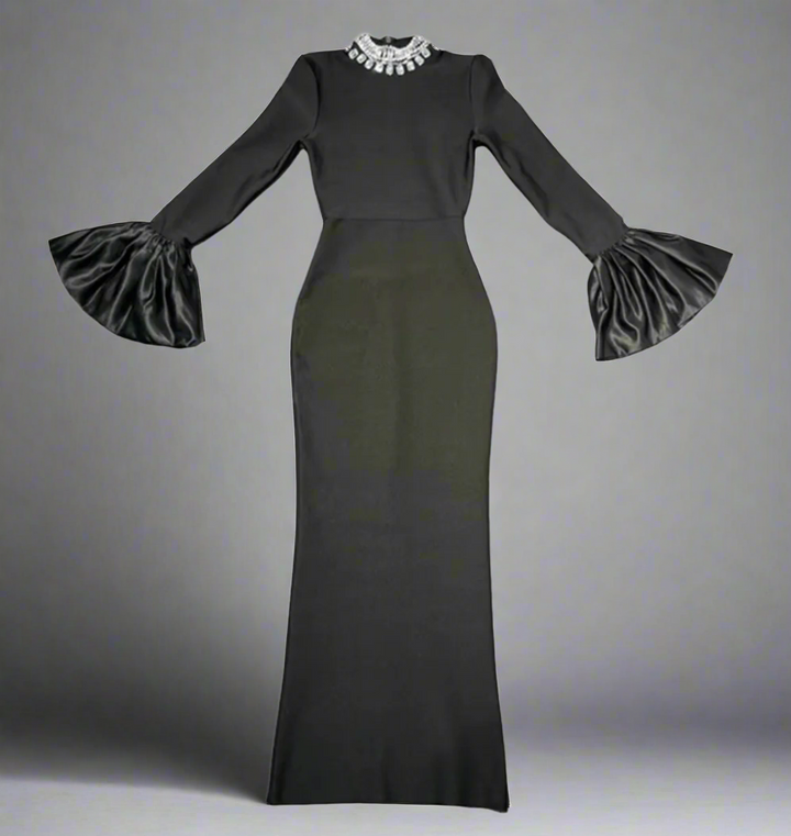 long sleeve column dress with voluminous satin cuffs – Joles