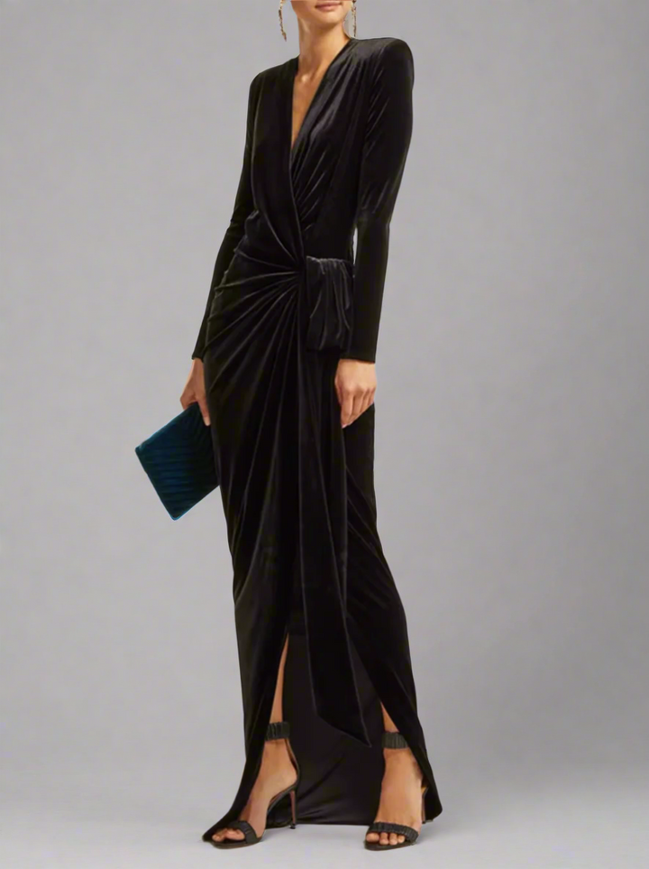 velvet wrap-front gown with side tie – Yolas