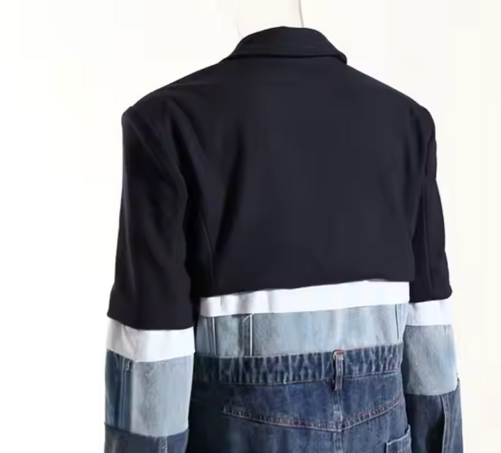 color-block denim panel longline jacket - Zalien
