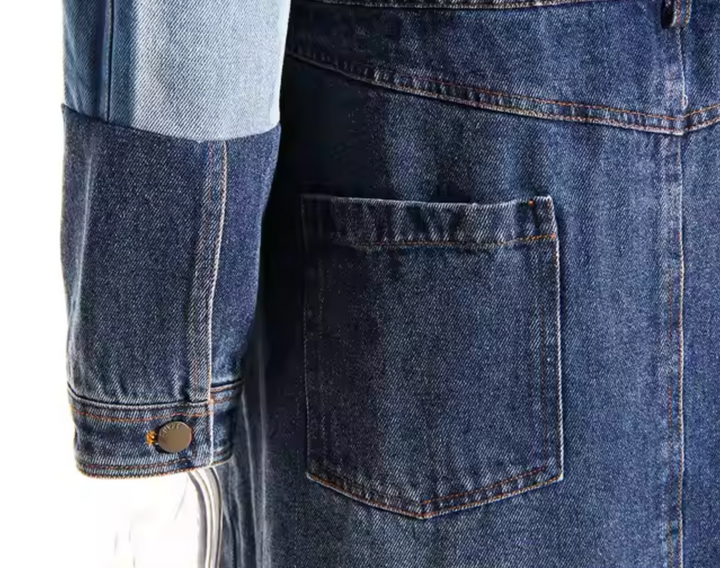 color-block denim panel longline jacket - Zalien