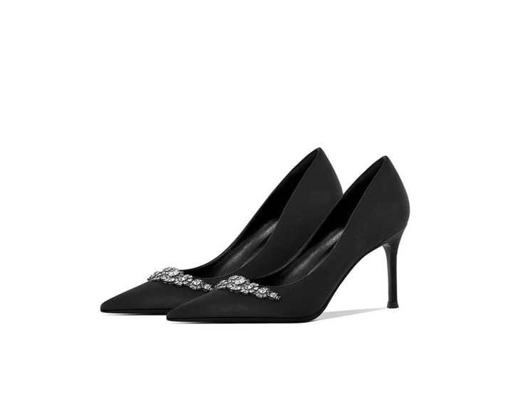 Embellished Satin Pointed-Toe Pumps – NOIIR