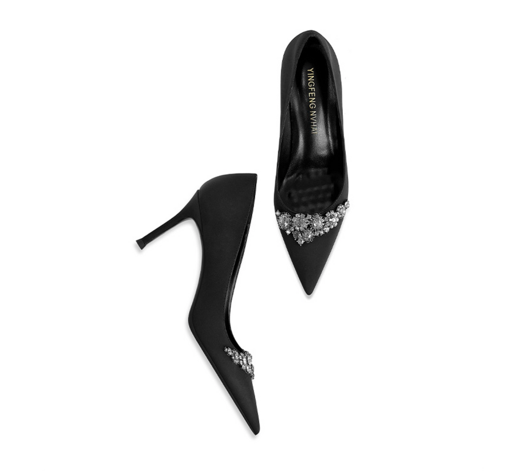 Embellished Satin Pointed-Toe Pumps – NOIIR