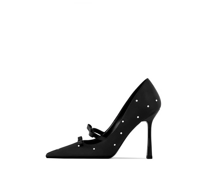 Pearl-Embellished Double Bow Satin Pumps – LILIAN