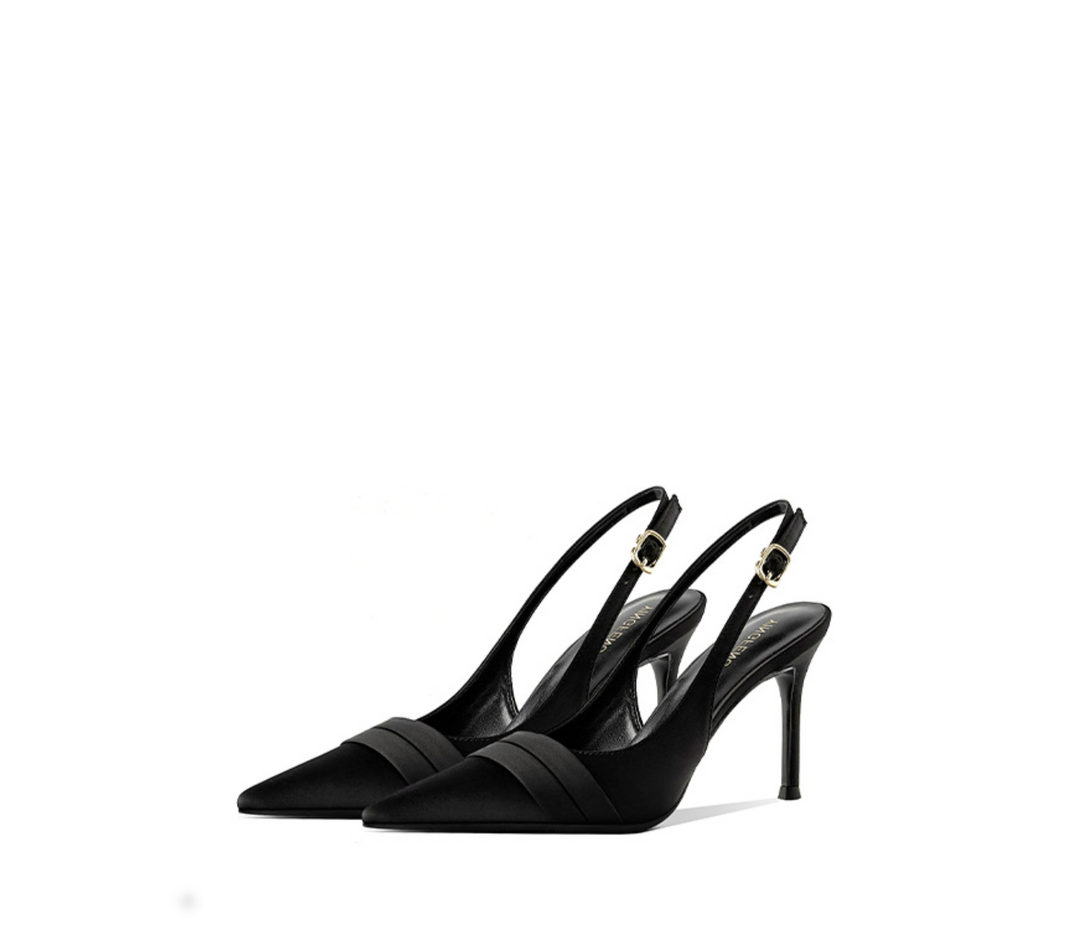 Pointed-Toe Satin Slingback Pumps – EVELYN
