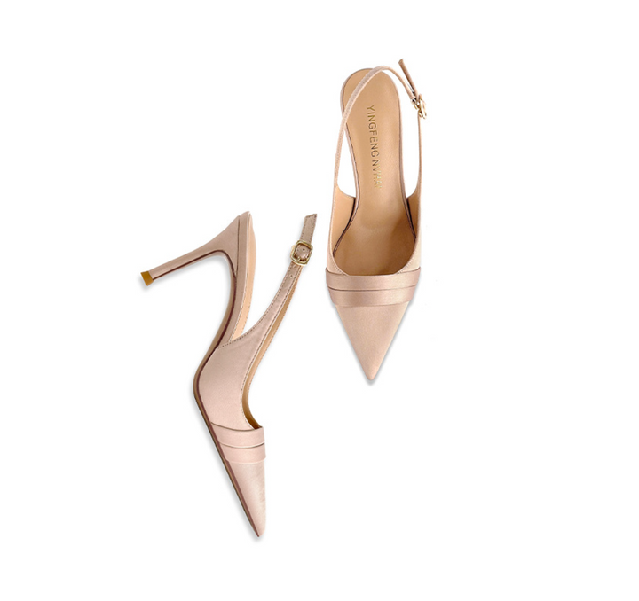 Pointed-Toe Satin Slingback Pumps – EVELYN