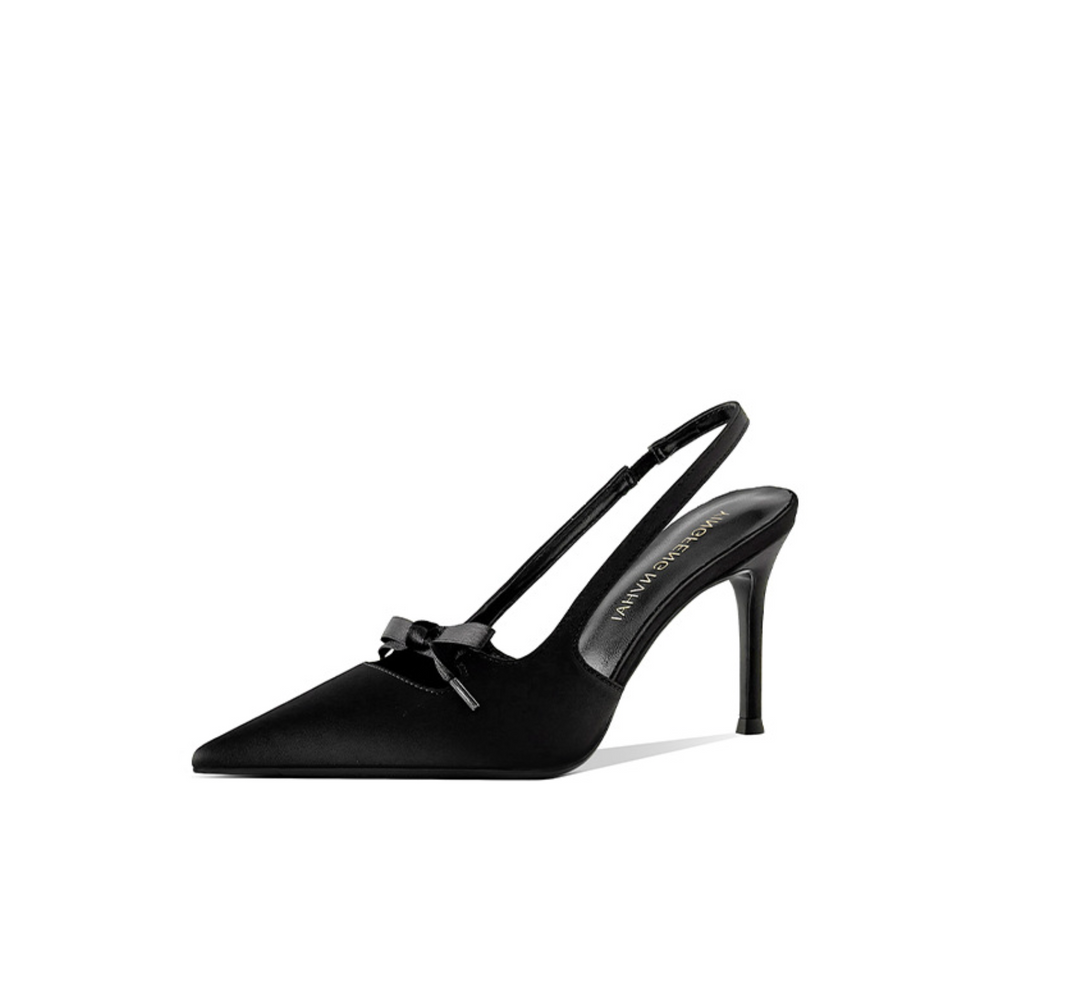 Bow-Embellished Satin Slingback Pumps – GRACE