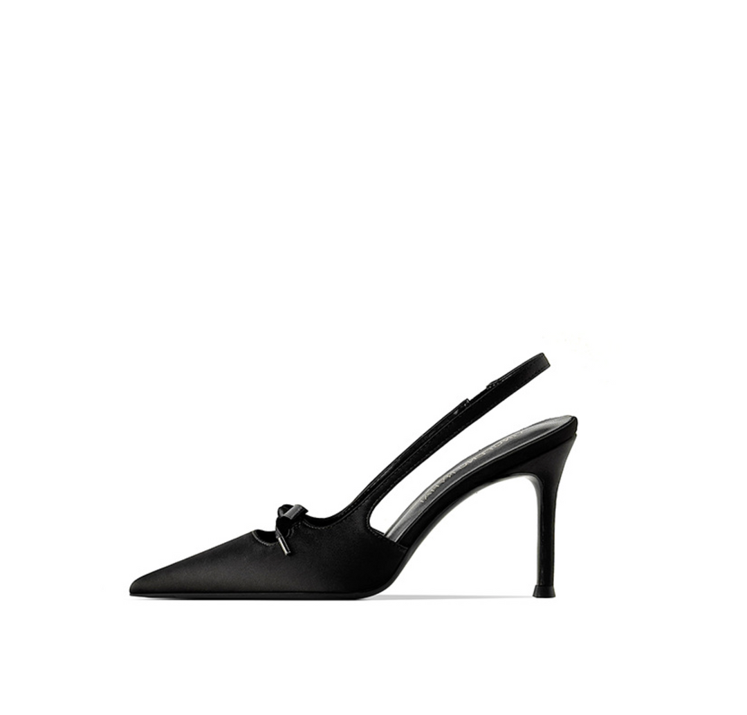 Bow-Embellished Satin Slingback Pumps – GRACE