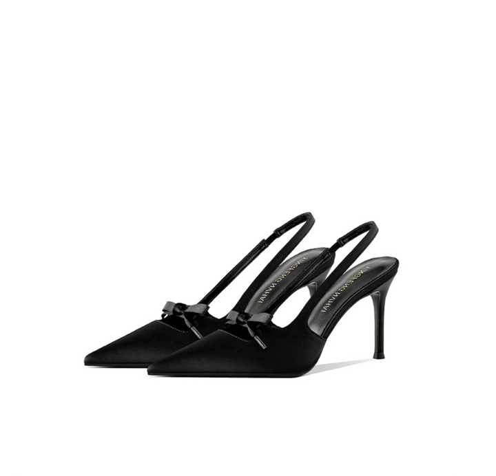 Bow-Embellished Satin Slingback Pumps – GRACE