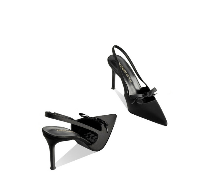 Bow-Embellished Satin Slingback Pumps – GRACE