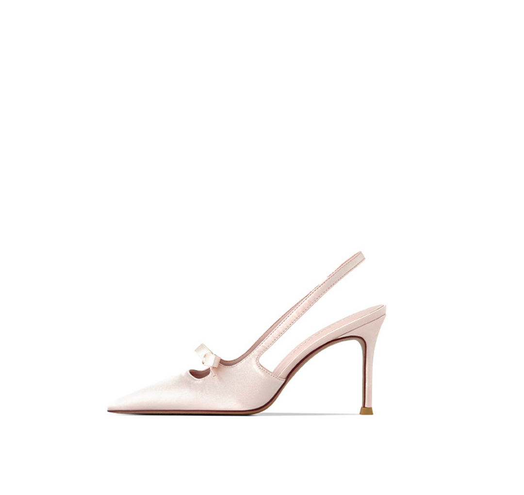 Bow-Embellished Satin Slingback Pumps – GRACE