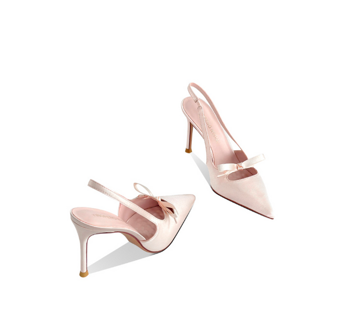 Bow-Embellished Satin Slingback Pumps – GRACE