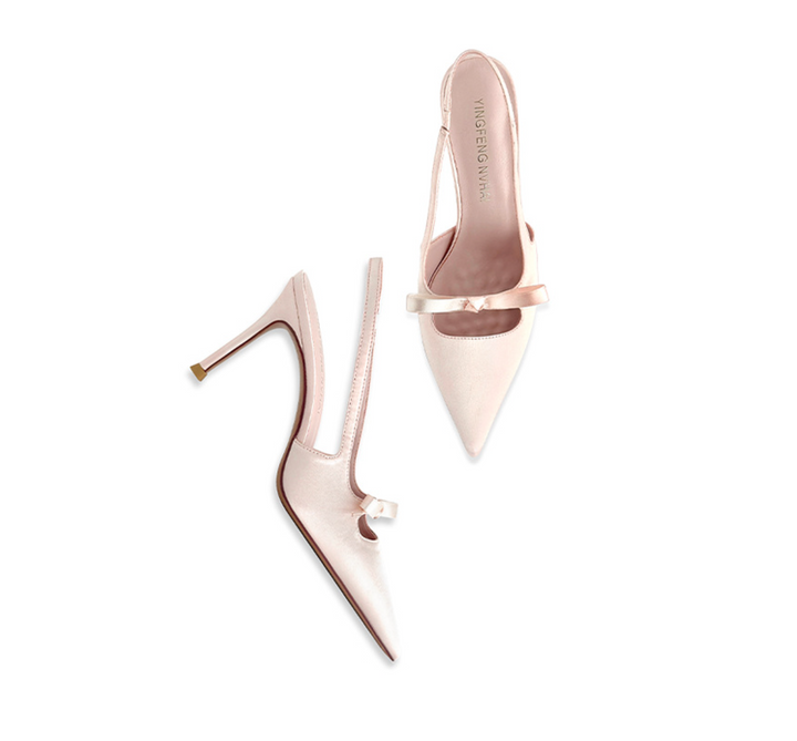 Bow-Embellished Satin Slingback Pumps – GRACE