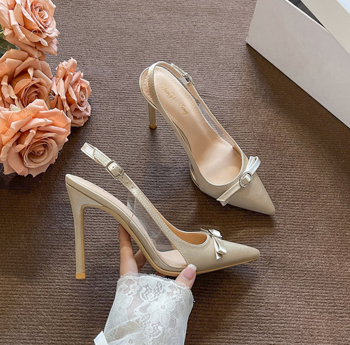 Satin Bow Slingback Stiletto Pumps – NOIDS