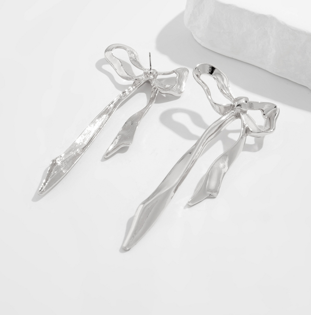 ribbon-shaped drop earrings with bow design – LUXA