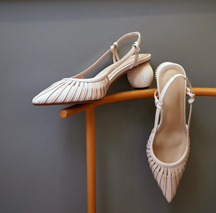 pleated slingback pumps with ribbed round heels – ZARINA