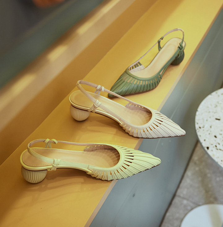 pleated slingback pumps with ribbed round heels – ZARINA