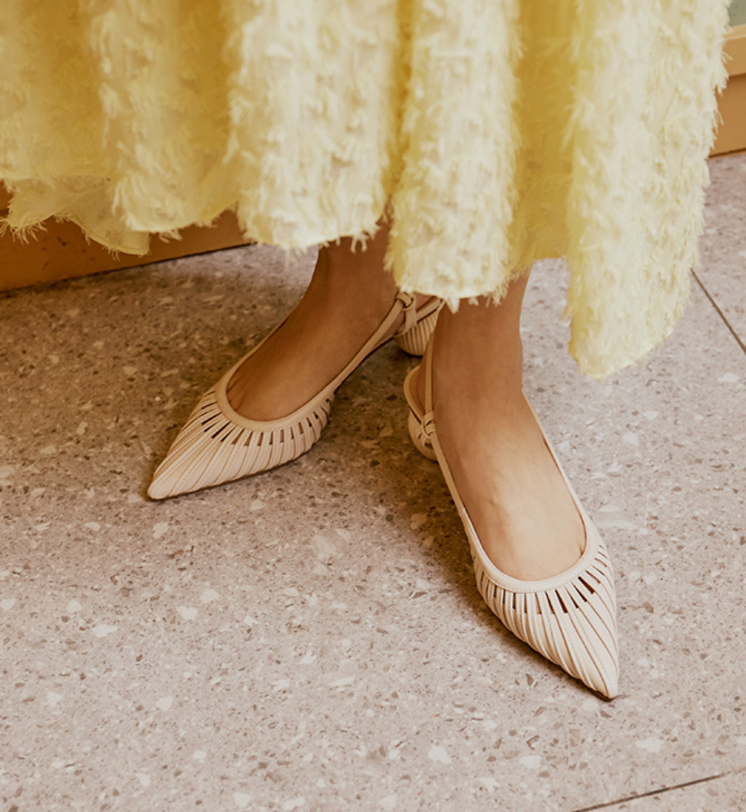 pleated slingback pumps with ribbed round heels – ZARINA