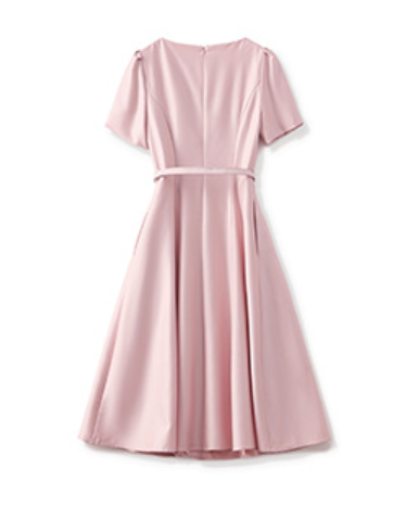 short-sleeve midi dress with floral appliqué belt - ROSELIAX