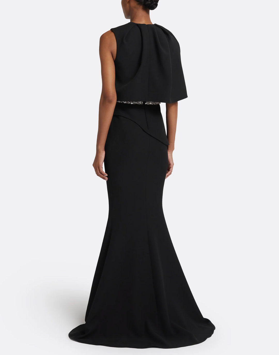 sleeveless trumpet gown with draped overlay and crystal waist – LUXE-1