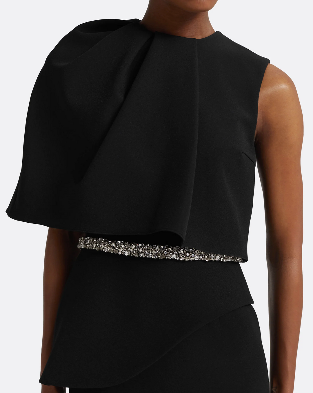 sleeveless trumpet gown with draped overlay and crystal waist – LUXE-1