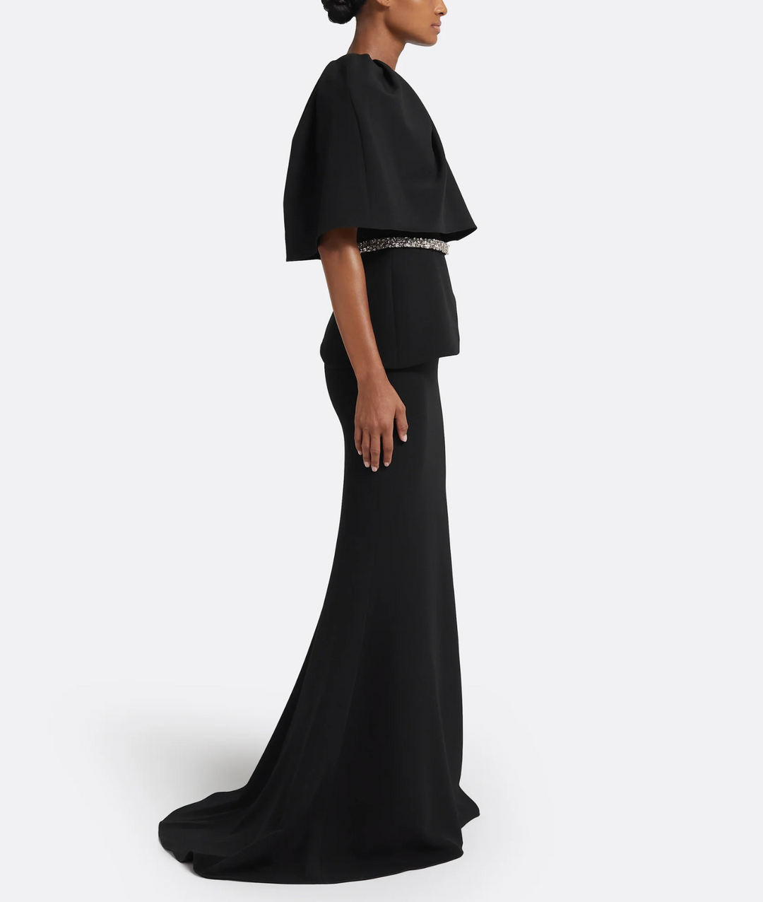 sleeveless trumpet gown with draped overlay and crystal waist – LUXE-1