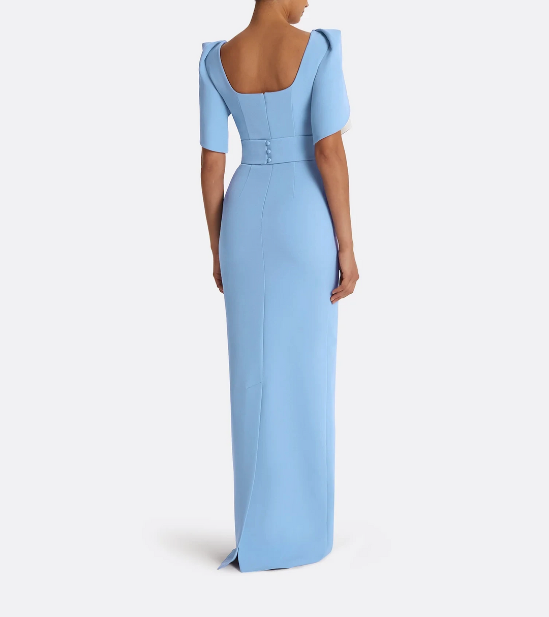 square-neck column gown with sculpted flutter sleeves – SKYLA