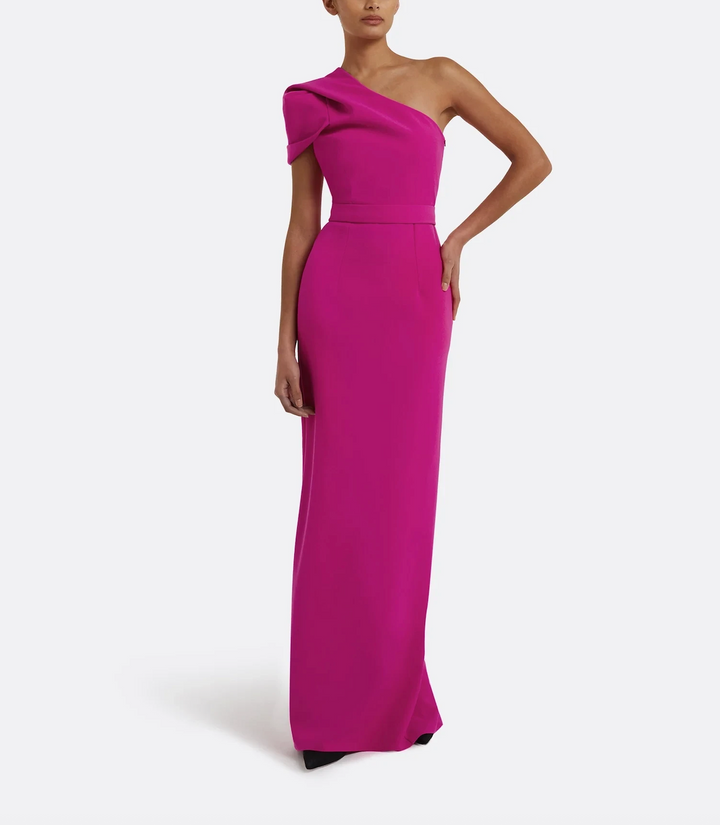 one-shoulder gown with sculpted sleeve – CALOMA