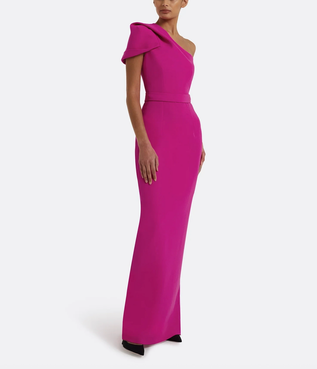 one-shoulder gown with sculpted sleeve – CALOMA