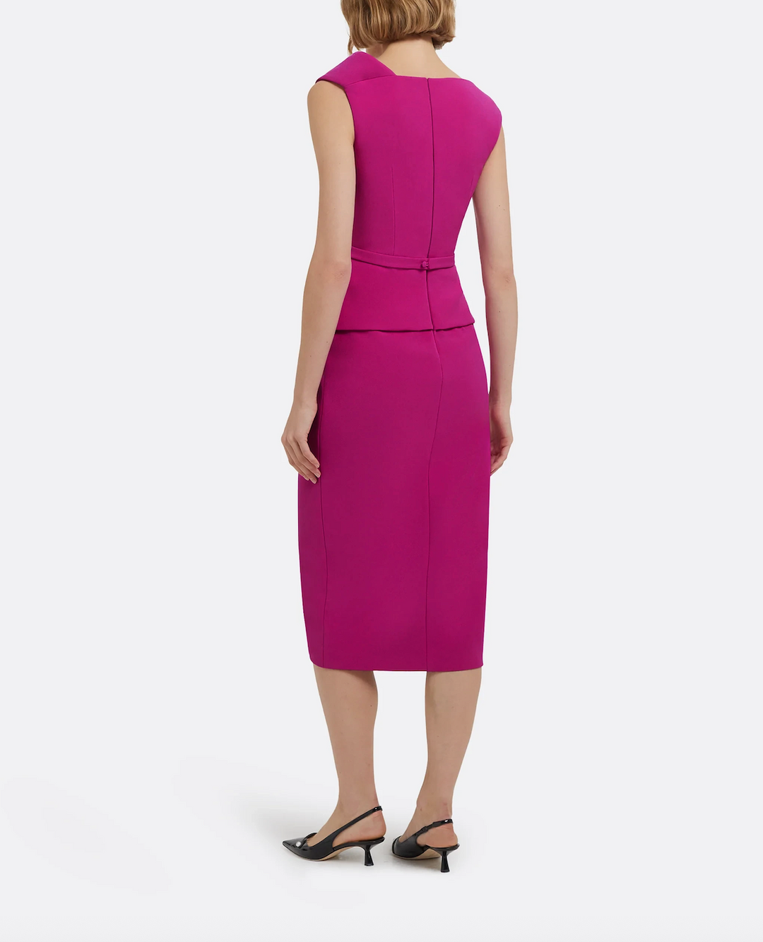 asymmetric sleeveless midi dress with draped overlay – VERAL
